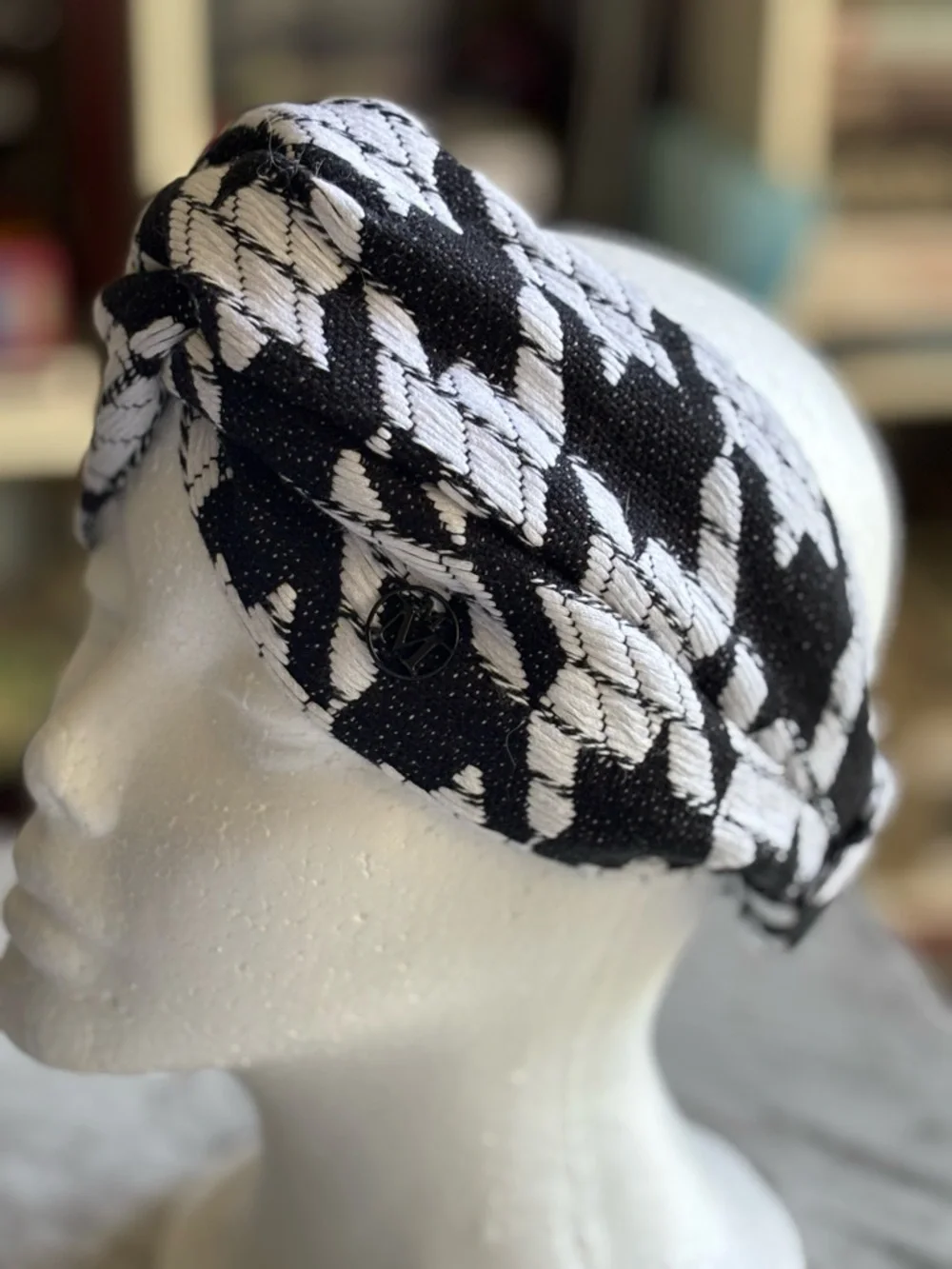 EUC MAISON MICHEL PARIS Black & White Patterned Turban Headwrap O/S